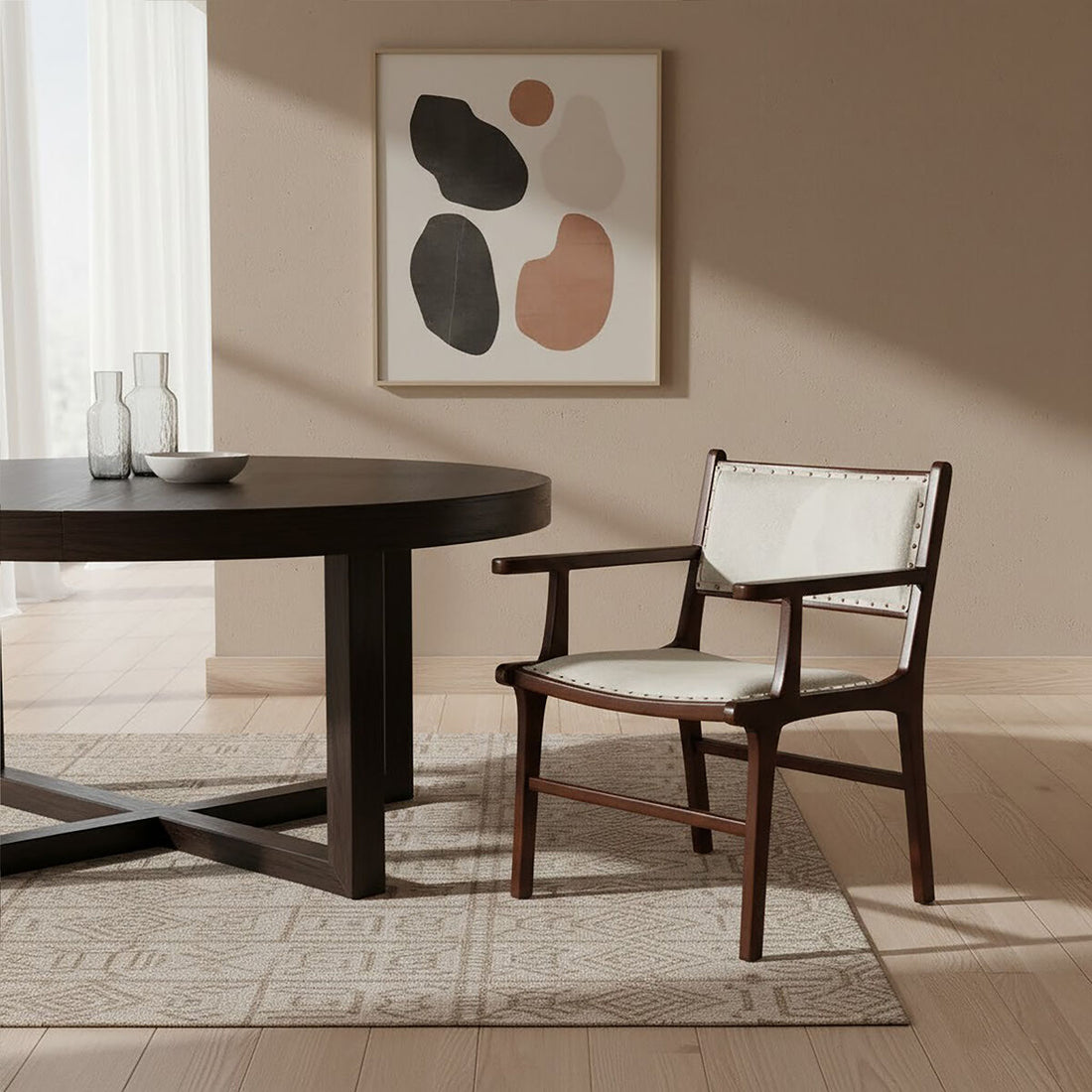 Kendari Leather and Teak Wood Dining Chair - Image 1