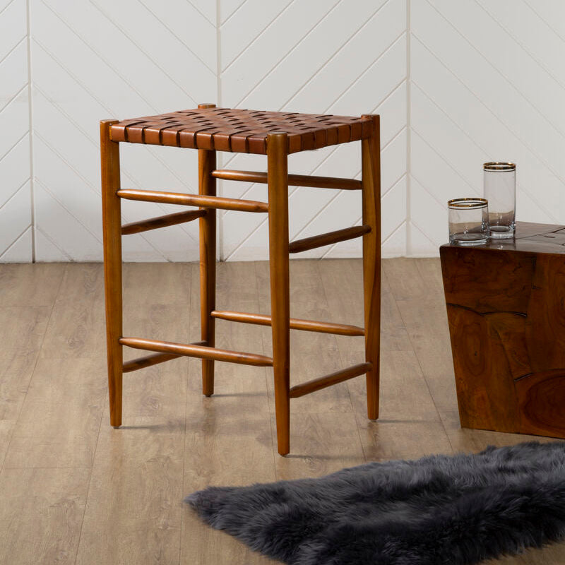 Kendari Brown Woven Leather Barstool