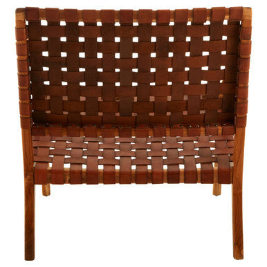Kendari Tan Woven Leather And Teak Chair - Image 6