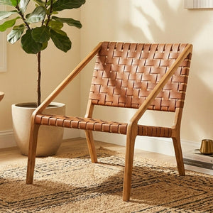 Kendari Tan Woven Leather and Teak Wood Chair