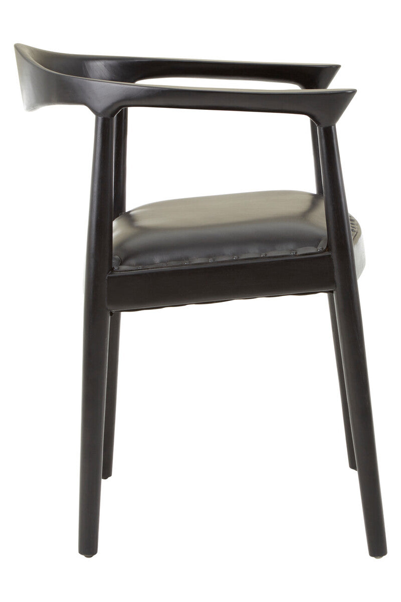 Kendari Black Leather and Teak Wood Chair - Image 3