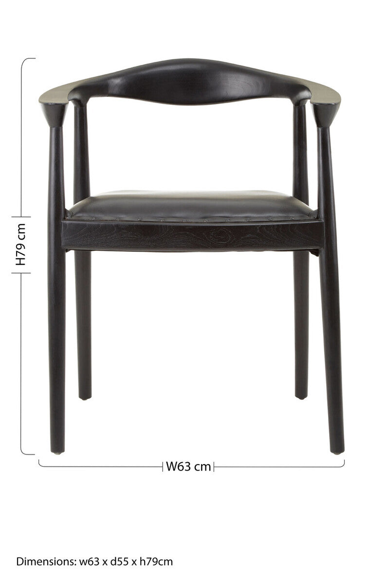 Kendari Black Leather and Teak Wood Chair - Image 8