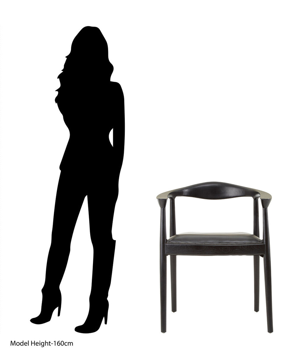 Kendari Black Leather and Teak Wood Chair