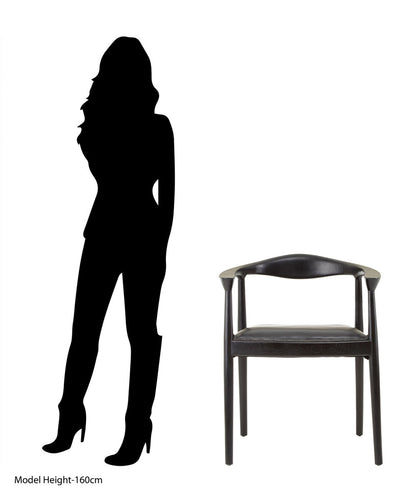 Kendari Black Leather and Teak Wood Chair