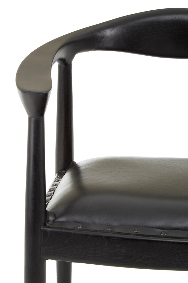 Kendari Black Leather and Teak Wood Chair