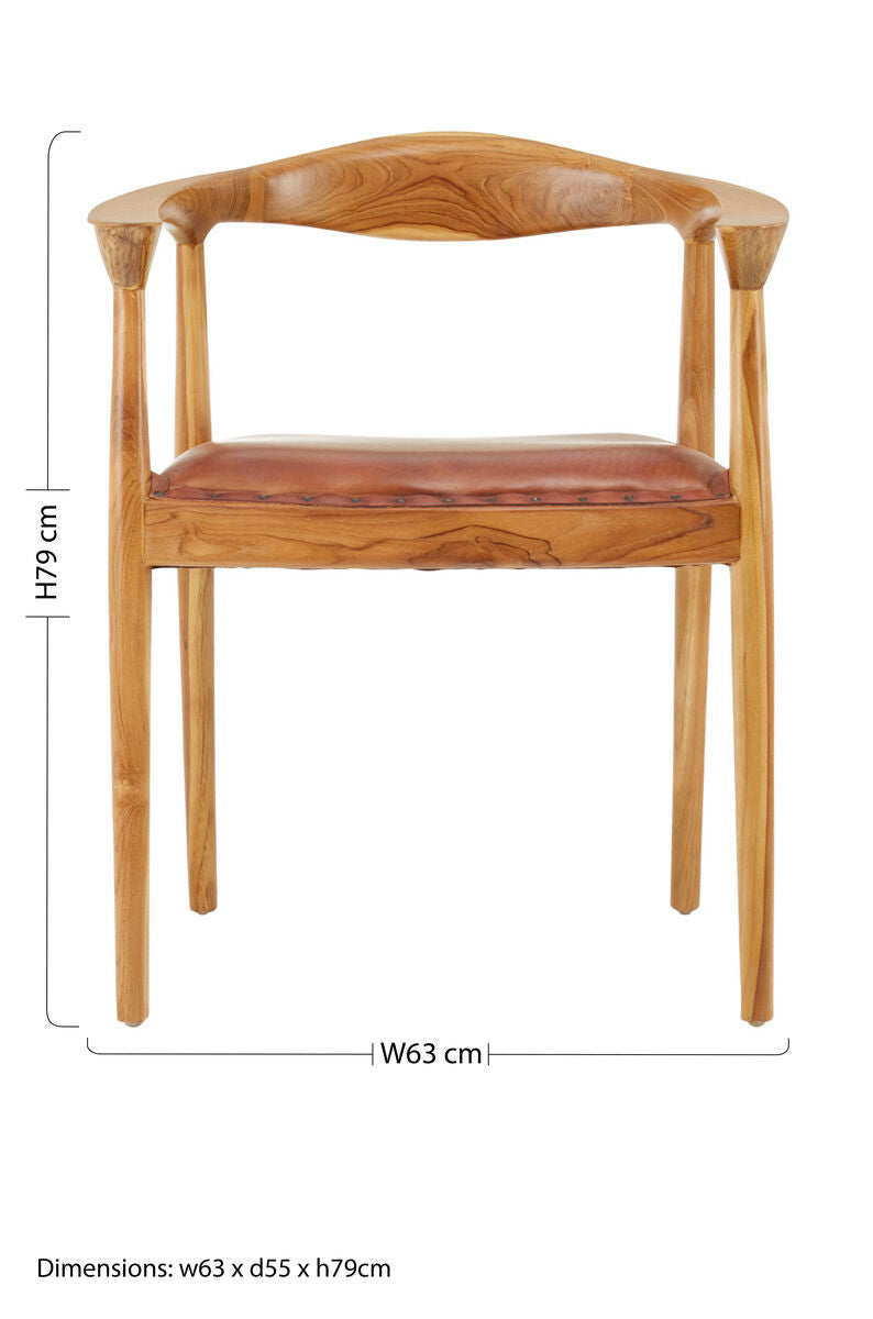 Kendari Brown Leather and Teak Wood Chair - Image 7