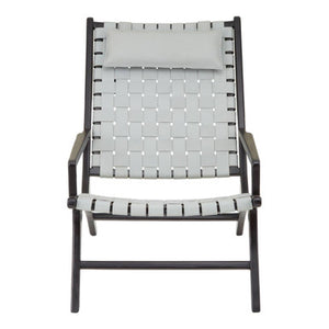 Kendari Grey Woven Leather and Black Teak Wood Chair with Headrest
