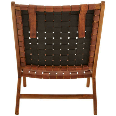 Kendari Teak Wood And Woven Leather Chair - Image 3