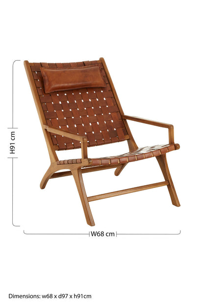 Kendari Teak Wood And Woven Leather Chair