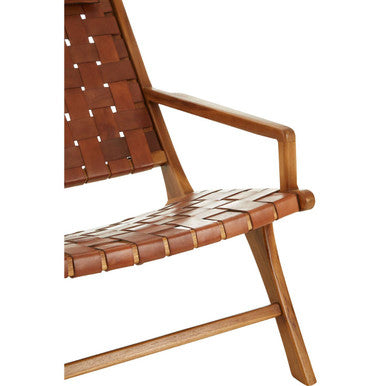 Kendari Teak Wood And Woven Leather Chair - Image 4
