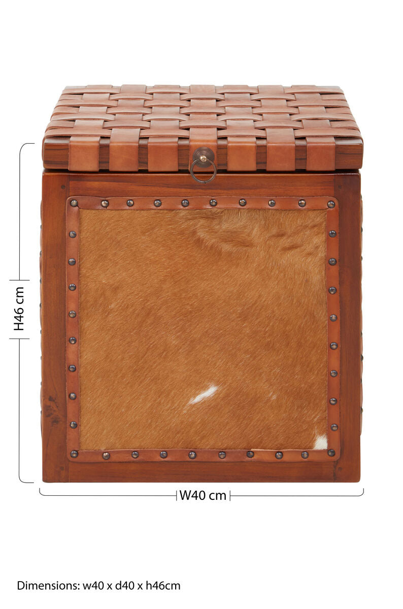 Kendari Hair on Leather Storage Stool - Image 10