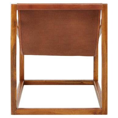 Kendari Brown Leather and Teak Wood Sling Chair - Image 6