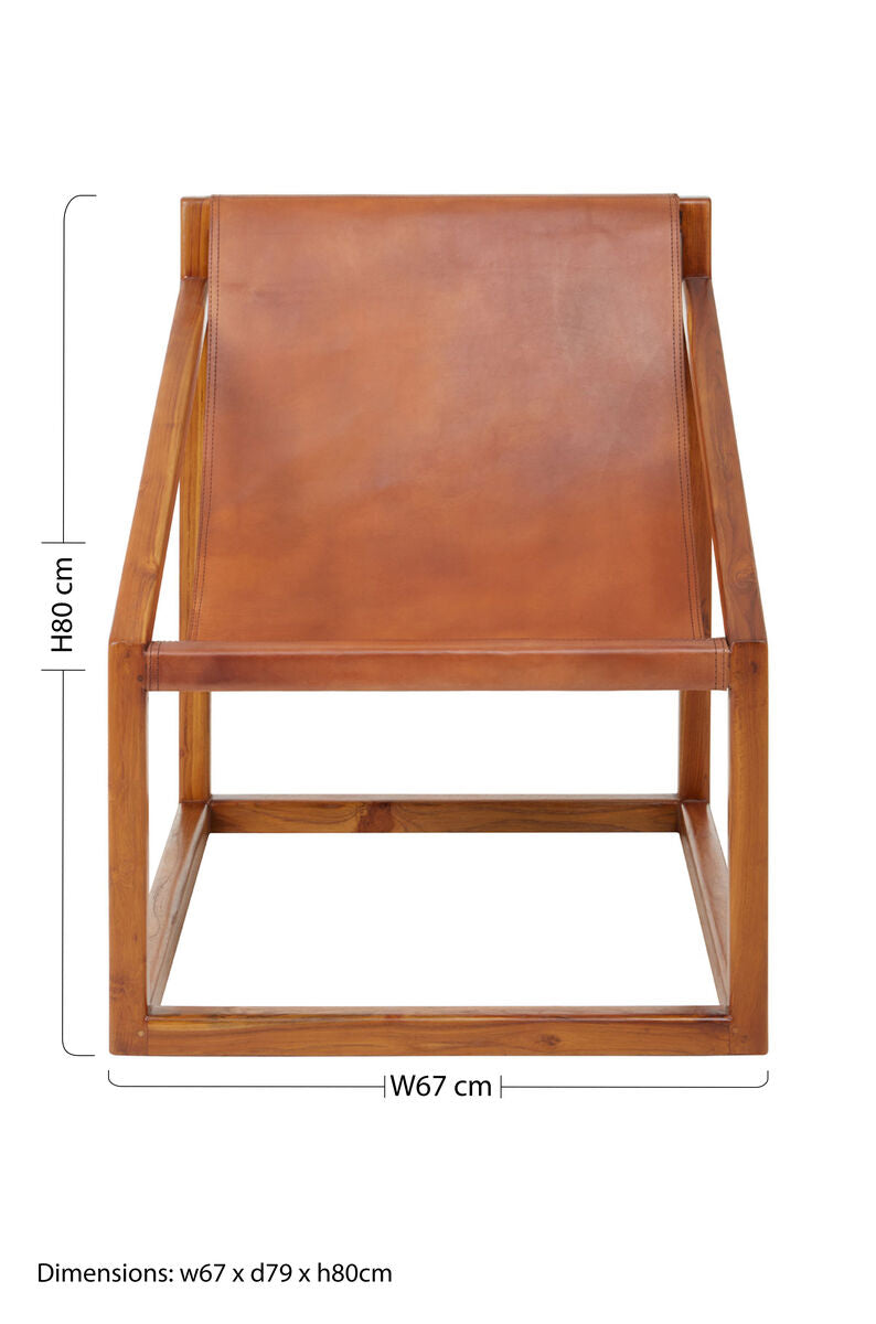 Kendari Brown Leather and Teak Wood Sling Chair - Image 9