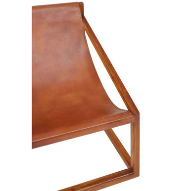 Kendari Brown Leather and Teak Wood Sling Chair - Image 7