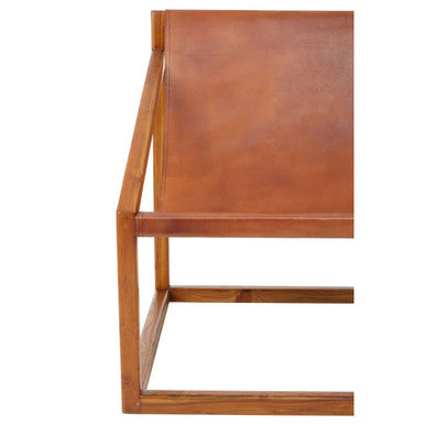 Kendari Brown Leather and Teak Wood Sling Chair - Image 8