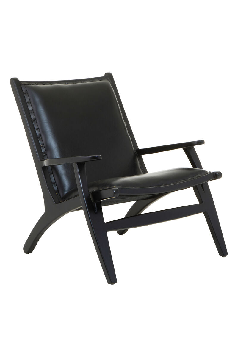 Kendari Black Leather and Teak Wood Chair with Stud Detail - Image 3