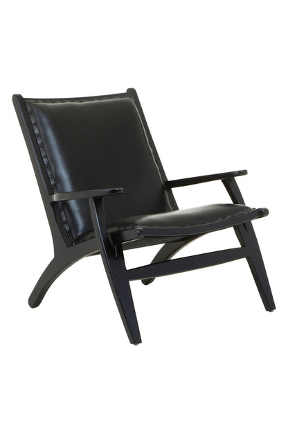 Kendari Black Leather and Teak Wood Chair with Stud Detail