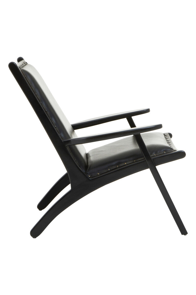 Kendari Black Leather and Teak Wood Chair with Stud Detail - Image 4