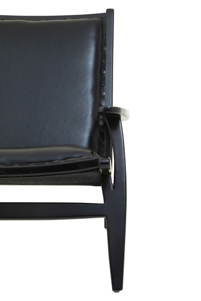 Kendari Black Leather and Teak Wood Chair with Stud Detail - Image 6