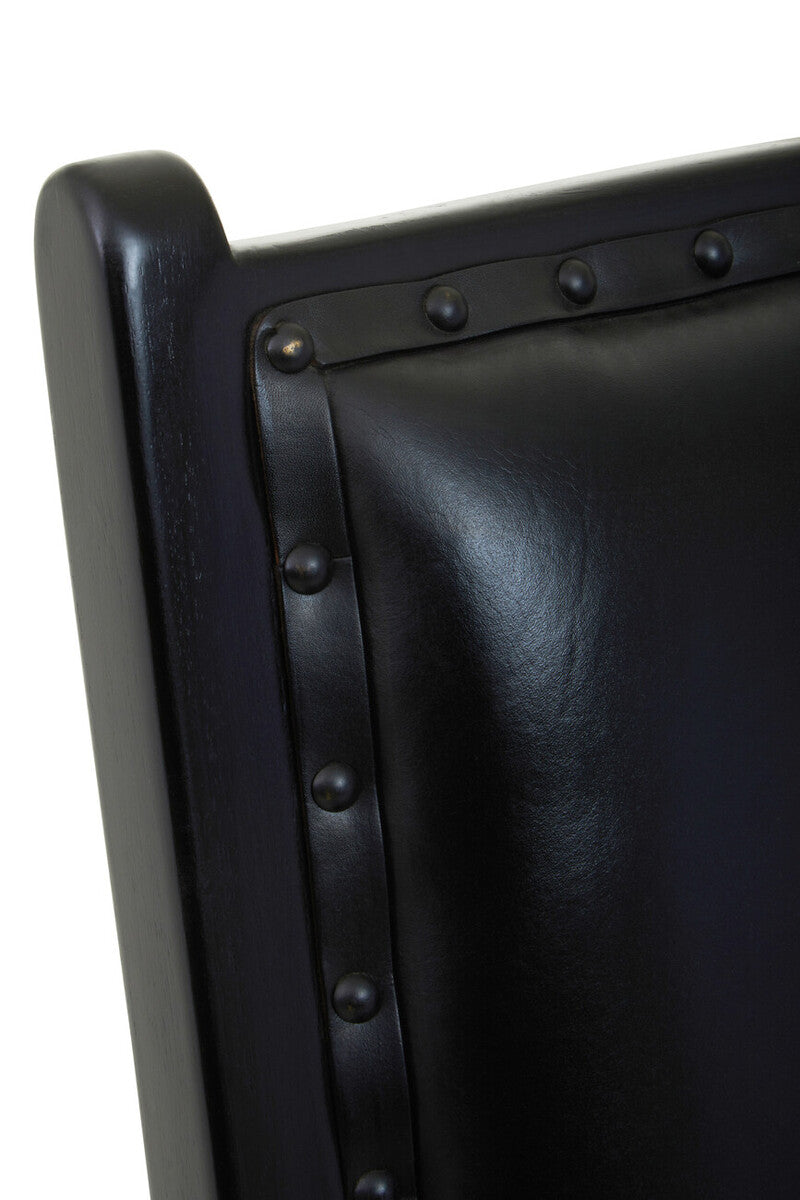 Kendari Black Leather and Teak Wood Chair with Stud Detail - Image 8