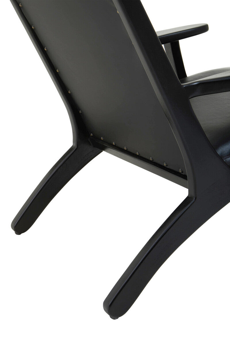 Kendari Black Leather and Teak Wood Chair with Stud Detail - Image 9