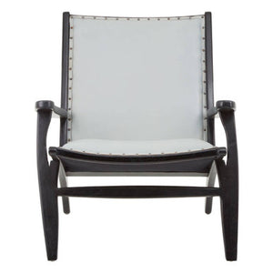 Kendari Grey Leather and Black Teak Wood Chair with Stud Detail