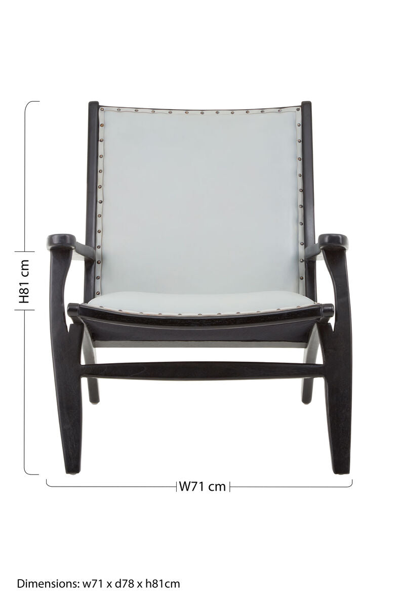 Kendari Grey Leather and Teak Wood Chair