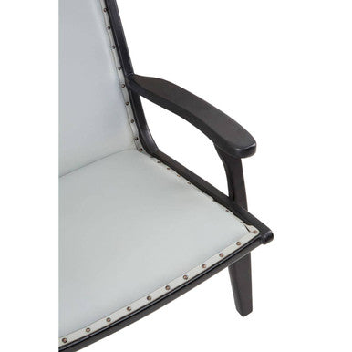 Kendari Grey Leather and Teak Wood Chair