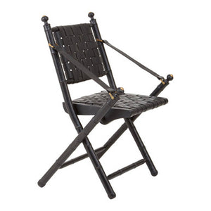 Kendari Black Strapped Leather And Black Teak Wood Chair