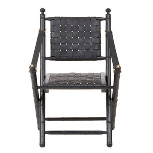 Kendari Black Woven Leather and Teak Wood Accent Chair