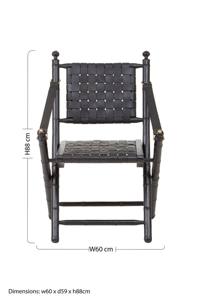Kendari Black Strapped Leather And Black Teak Wood Chair - Image 7