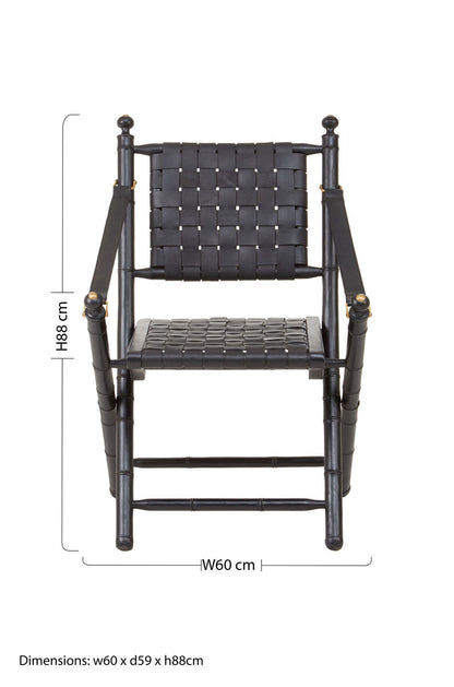Kendari Black Strapped Leather And Black Teak Wood Chair