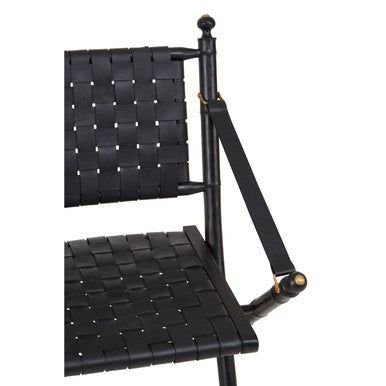 Kendari Black Strapped Leather And Black Teak Wood Chair - Image 5