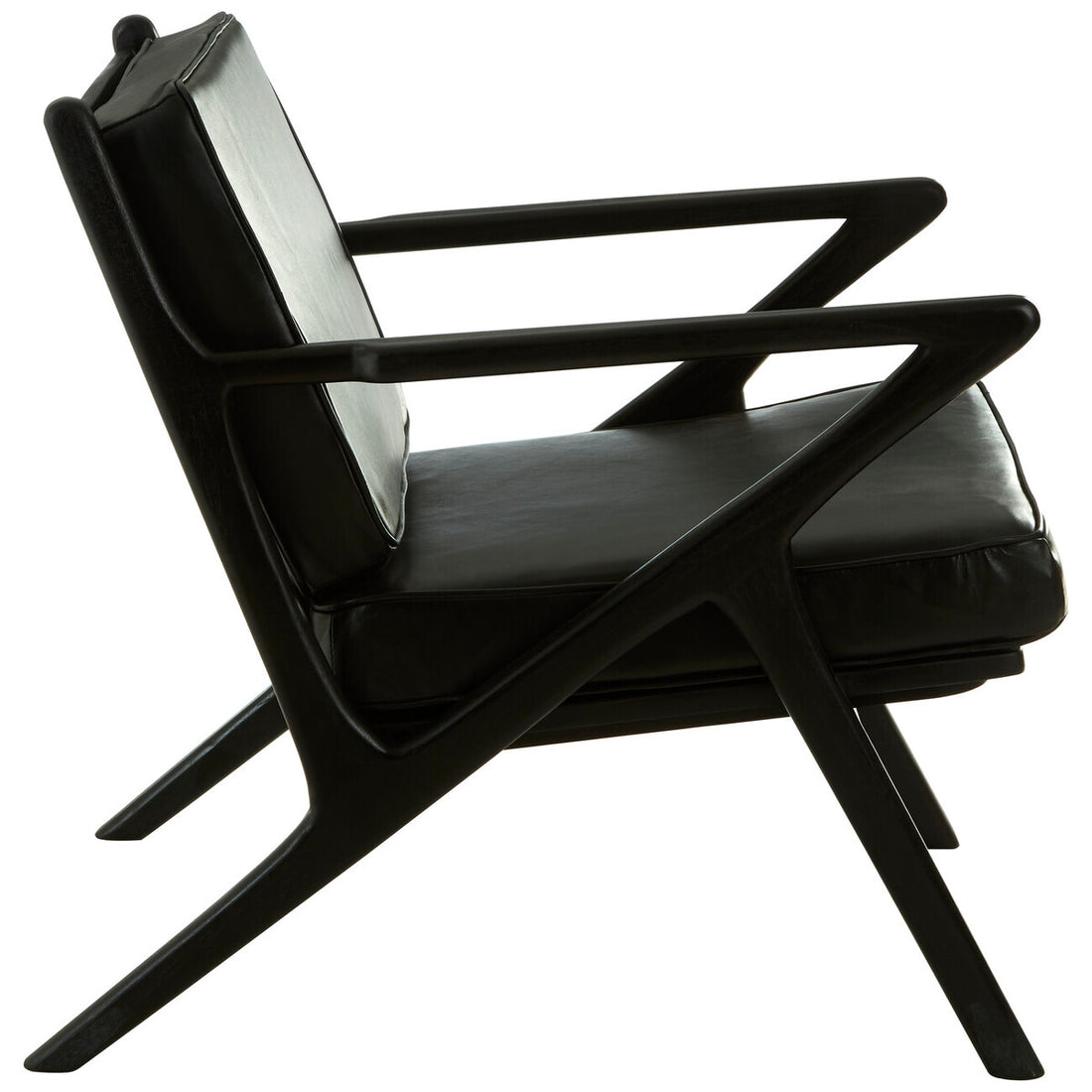 Kendari Black Leather and Teak Wood Frame Armchair - Image 4