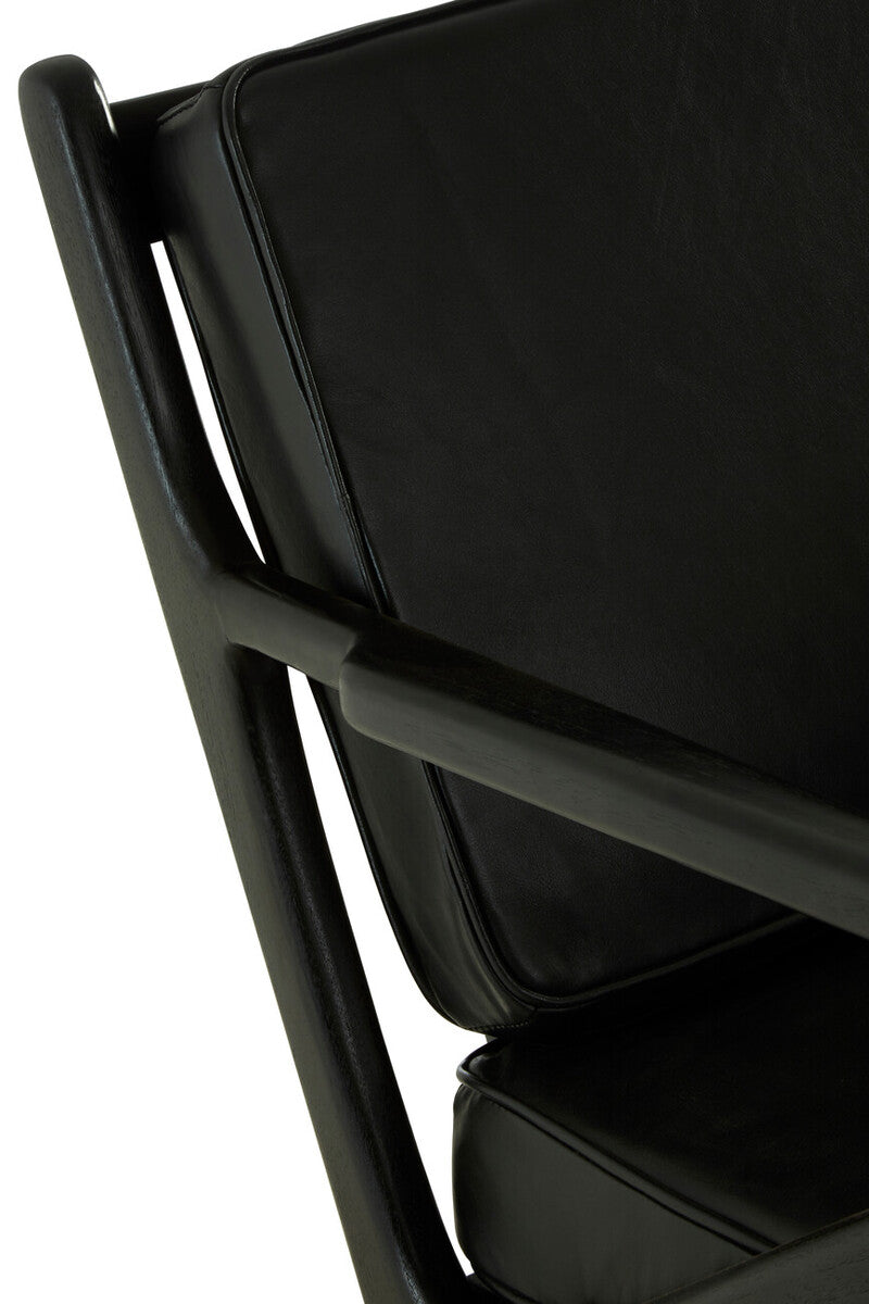 Kendari Black Leather and Teak Wood Frame Armchair - Image 6