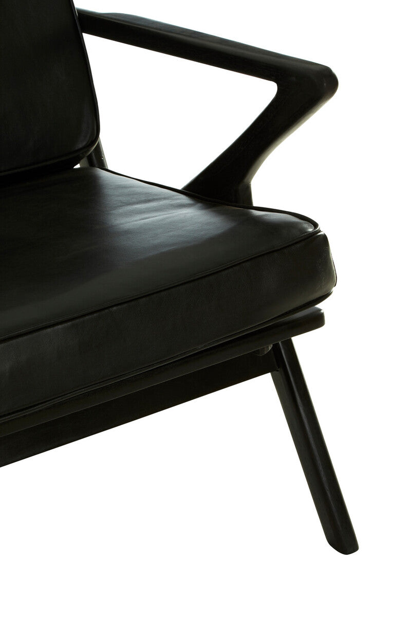Kendari Black Leather and Teak Wood Frame Armchair - Image 7