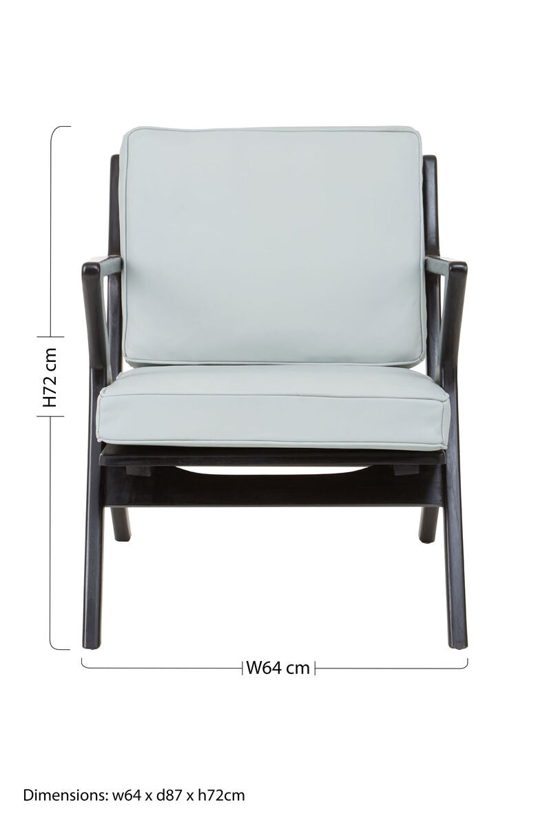 Kendari Grey Leather and Black Teak Wood Armchair - Image 8