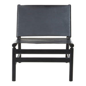 Kendari Black Leather and Teak Wood Modern Sling Chair