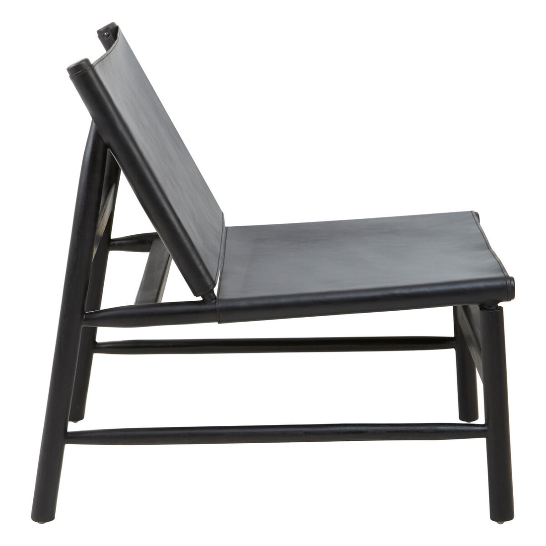 Kendari Black Leather and Teak Modern Sling Chair - Image 3