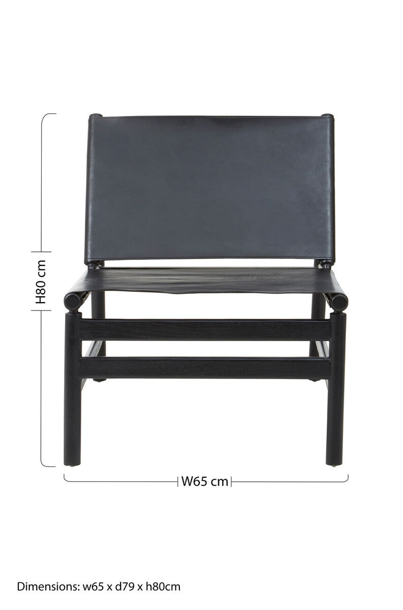 Kendari Black Leather and Teak Modern Sling Chair - Image 7