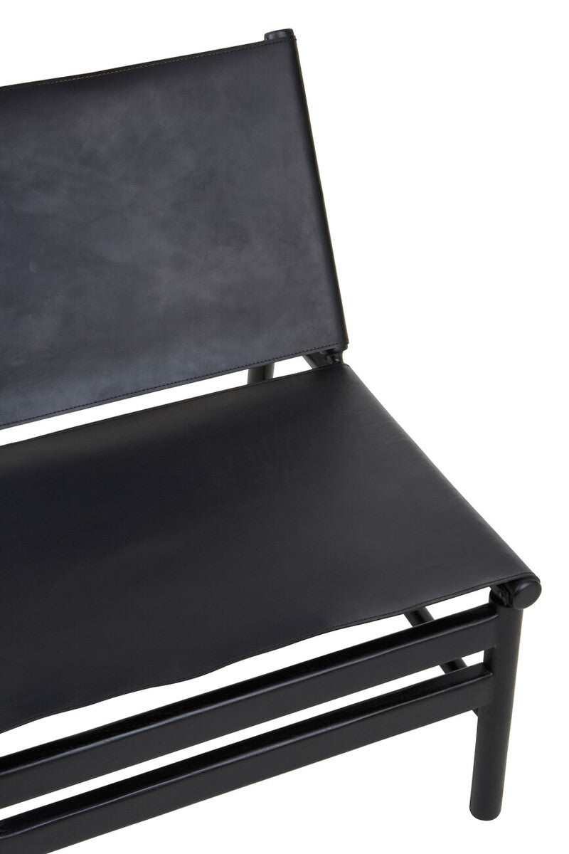 Kendari Black Leather and Teak Modern Sling Chair - Image 5