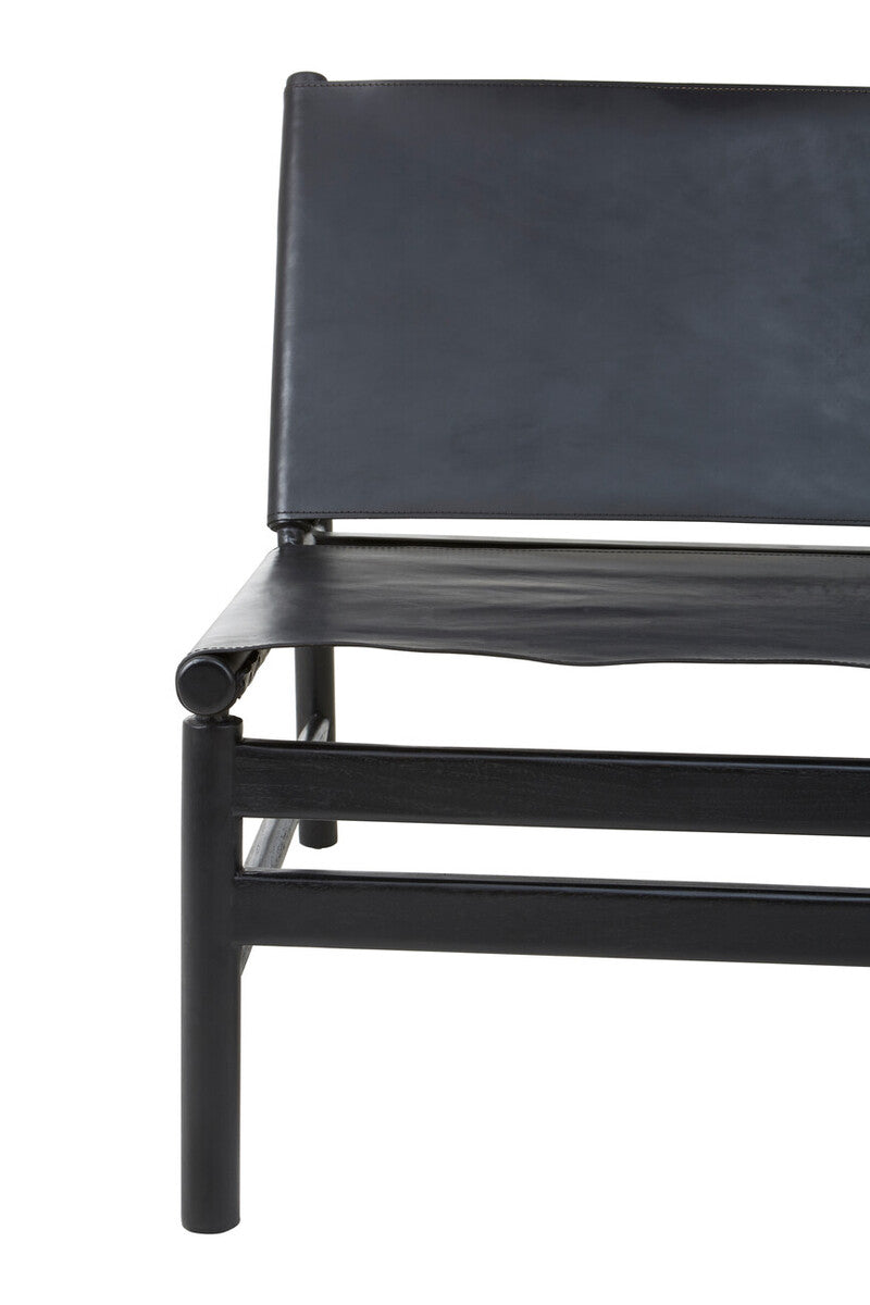 Kendari Black Leather and Teak Modern Sling Chair - Image 6