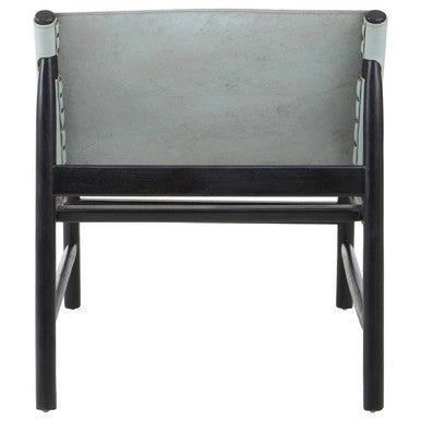Kendari Grey Leather and Black Teak Modern Sling Chair - Image 6