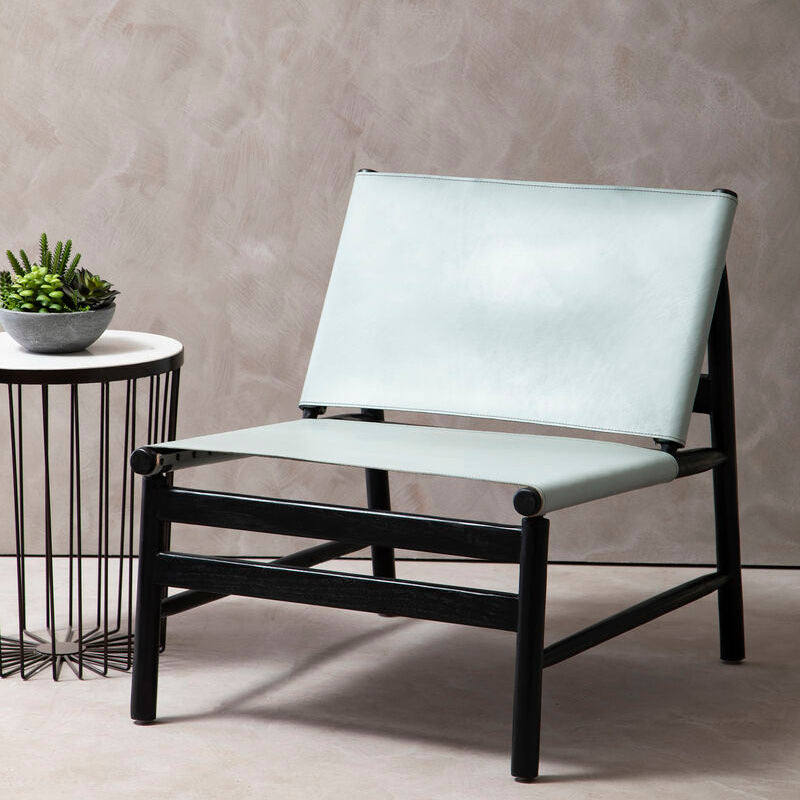 Kendari Grey Leather and Black Teak Modern Sling Chair - Image 3