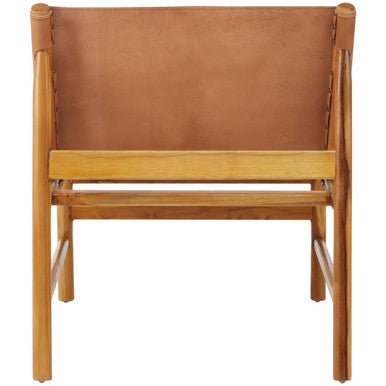 Kendari Brown Leather and Teak Modern Sling Chair - Image 5