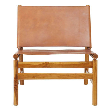Kendari Teak Wood Chair with Brown Plain Leather