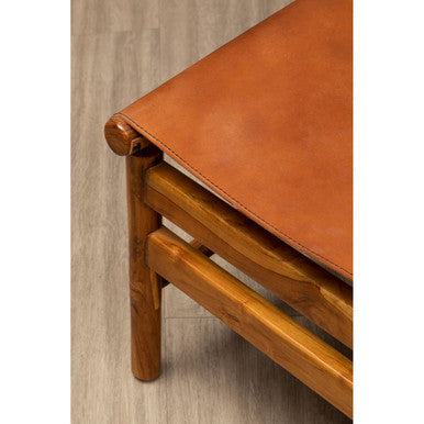 Kendari Brown Leather and Teak Modern Sling Chair - Image 7