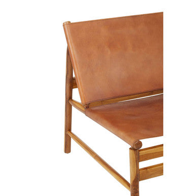 Kendari Brown Leather and Teak Modern Sling Chair - Image 8