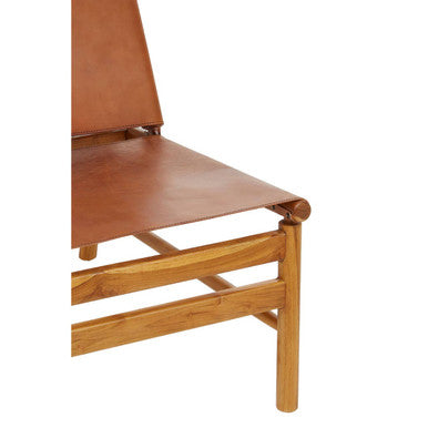 Kendari Brown Leather and Teak Modern Sling Chair - Image 9