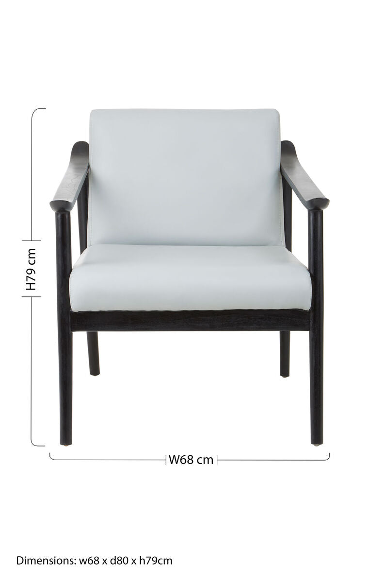 Kendari Grey Leather Armchair with Black Teak Wood Frame - Image 7